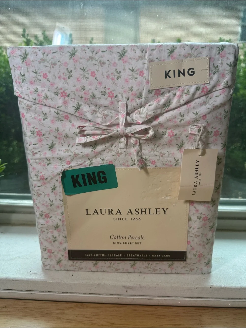 Laura Ashley Pink and Green Floral King Sheet Set farmhouse evie pink 4 pc
